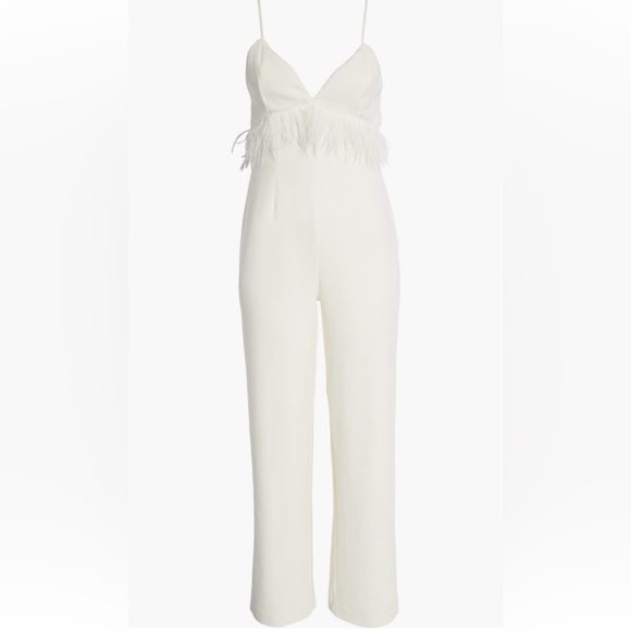 NWT SAYLOR Krysta Feather Bridal Wedding Reception Formal Jumpsuit White Large - Picture 3 of 4